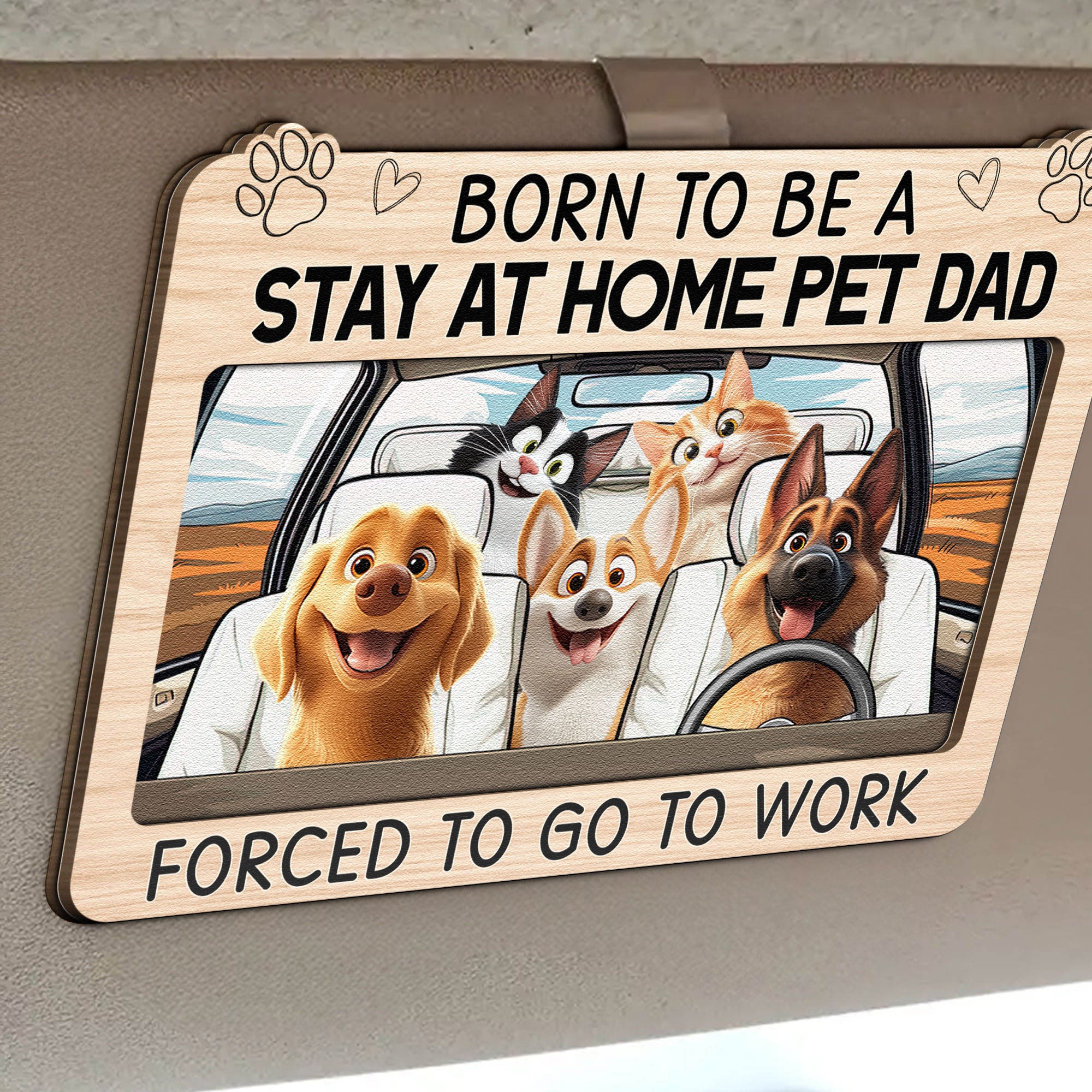 Born To Be A Stay At Home Dog Mom Dad - Personalized Wooden Car Visor Clip