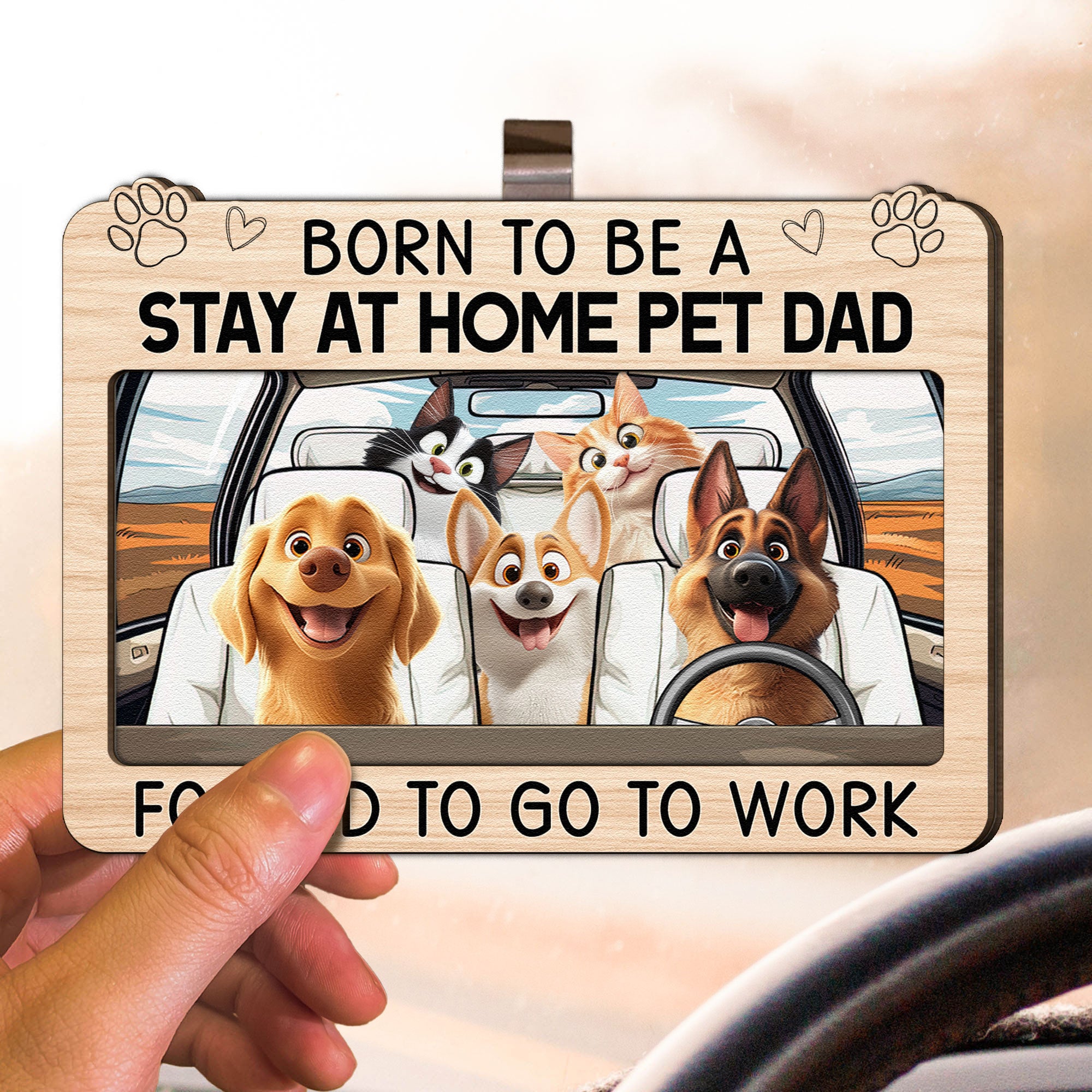 Born To Be A Stay At Home Dog Mom Dad - Personalized Wooden Car Visor Clip