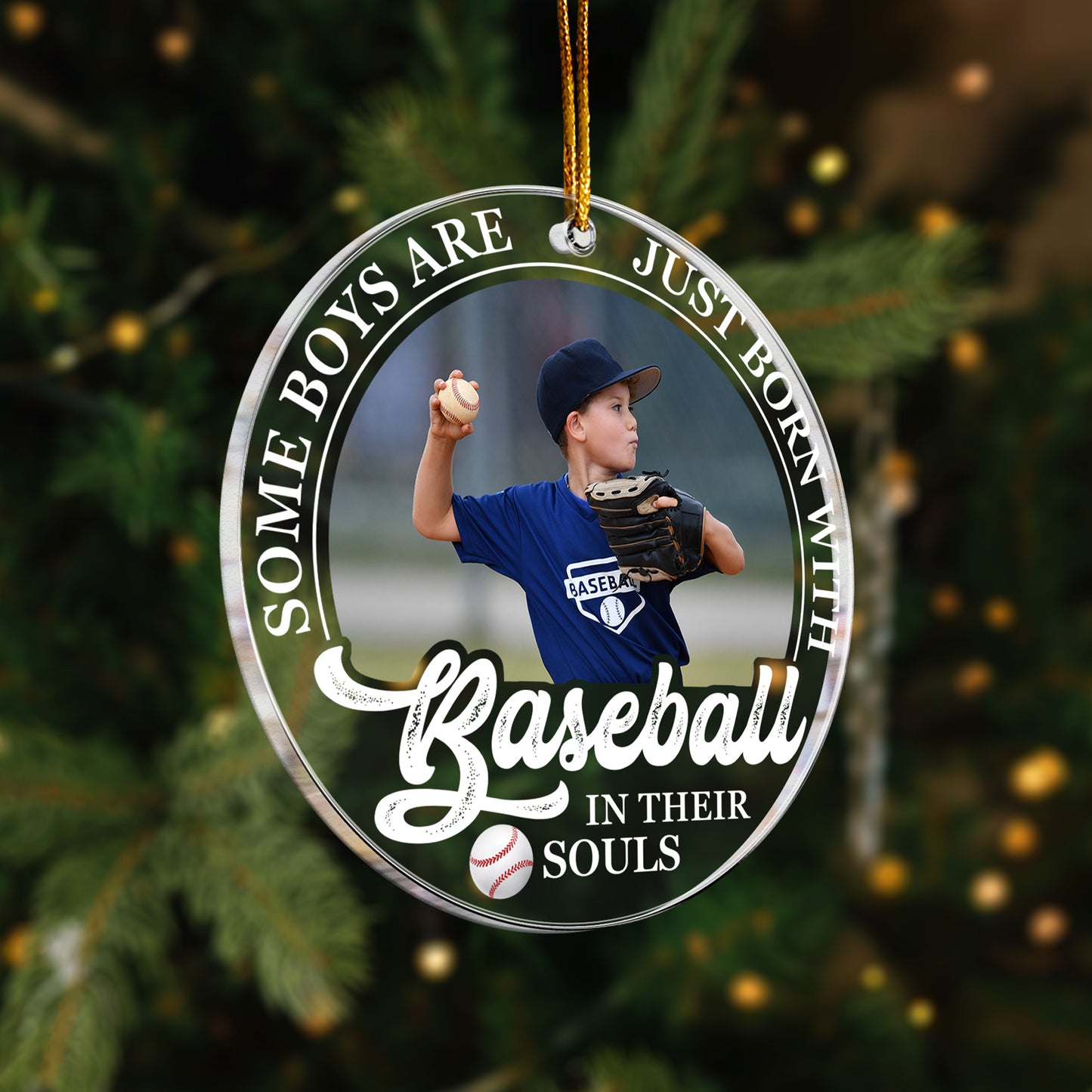 Born With Baseball In Their Souls - Personalized Acrylic Photo Ornament
