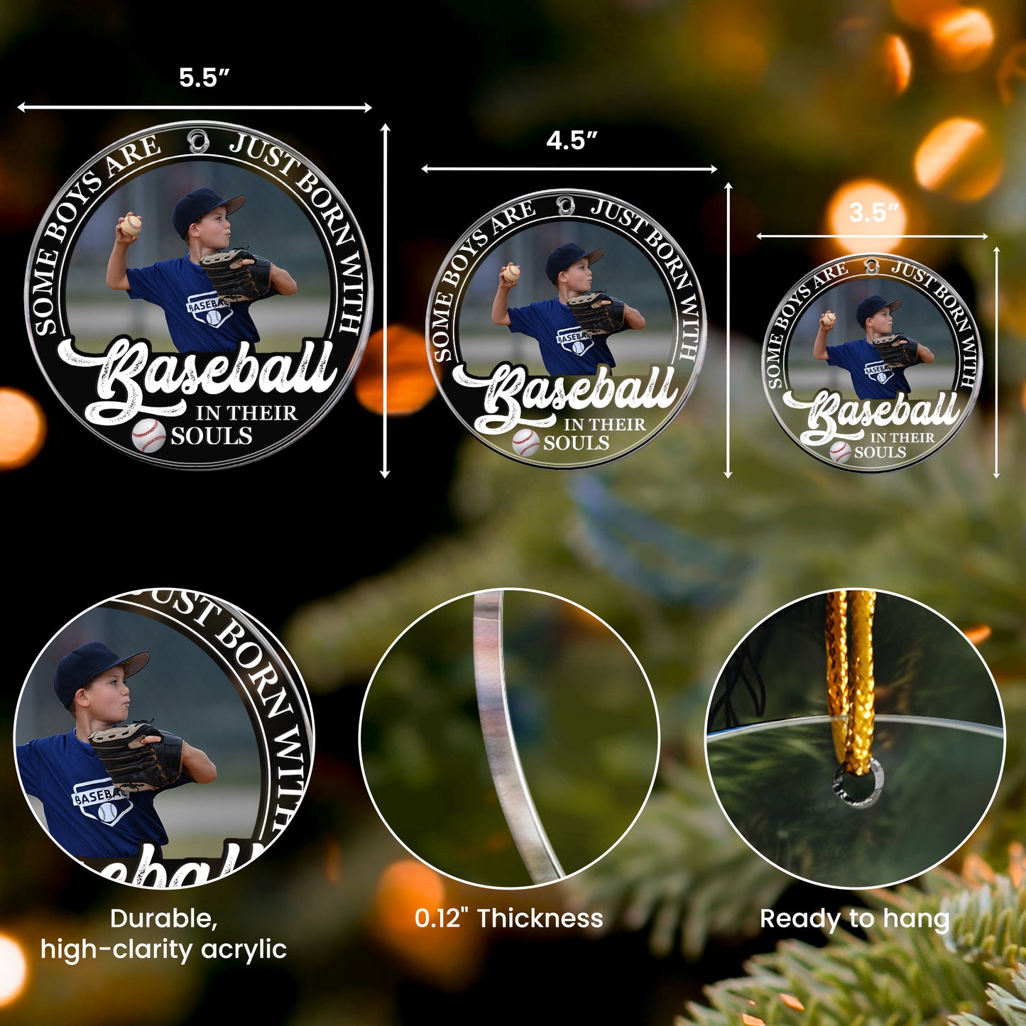 Born With Baseball In Their Souls - Personalized Acrylic Photo Ornament