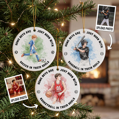 Born With Sport In Their A Souls Christmas Gift For Baseball, Soccer, Basketball, Hockey, Football Kids - Personalized Ornament