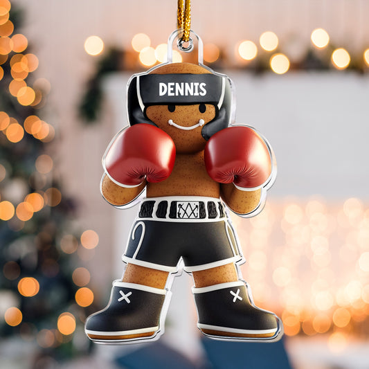 Boxing Gingerbread Man Christmas Ornament - Personalized Acrylic Ornament