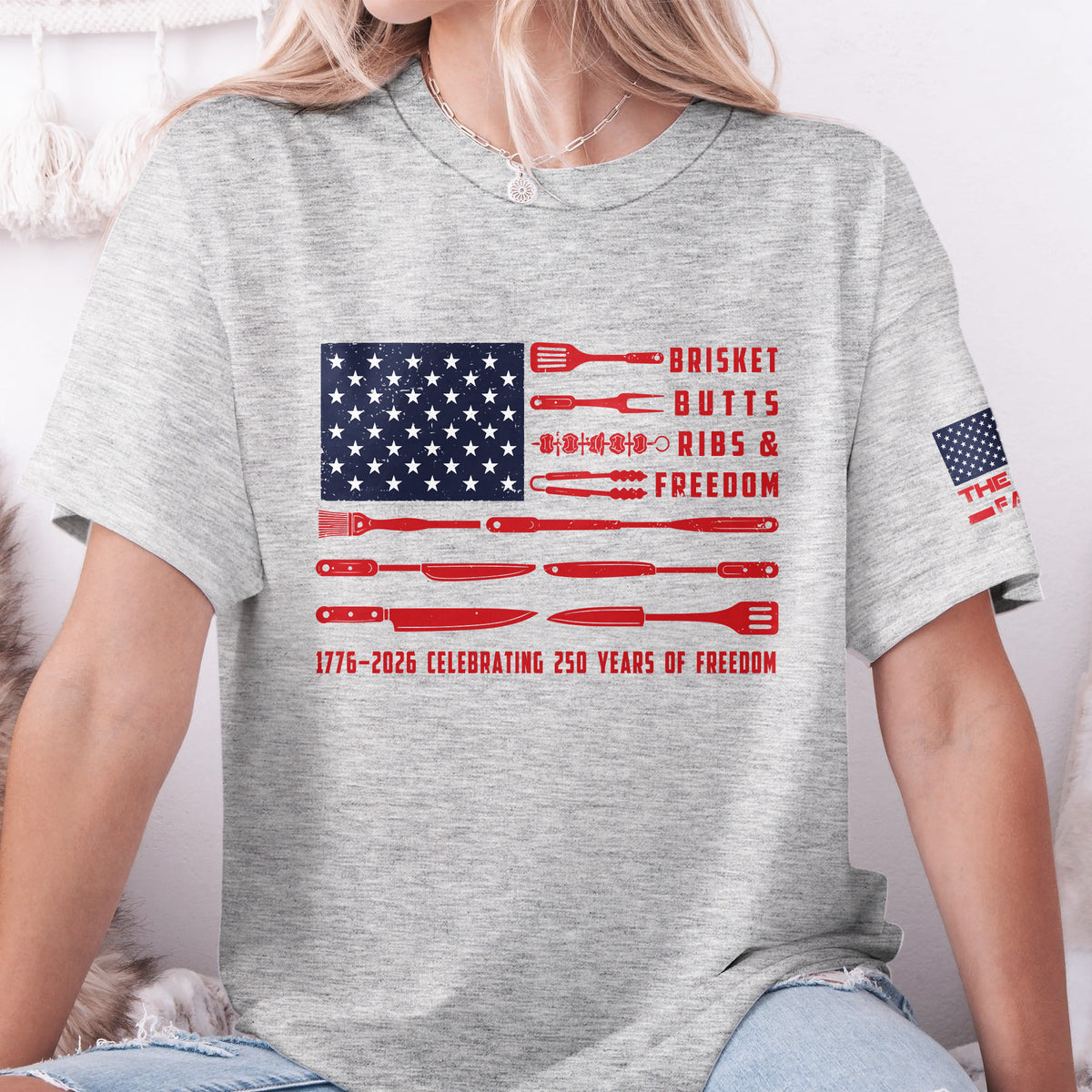 Brisket Butts Ribs & Freedom Bbq American Flag, Grilling Gifts For Him, Grandpa, Dad, Funny Chef - Personalized Shirt