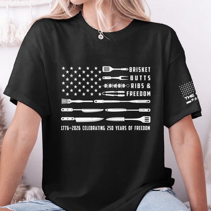 Brisket Butts Ribs & Freedom Bbq American Flag, Grilling Gifts For Him, Grandpa, Dad, Funny Chef - Personalized Shirt