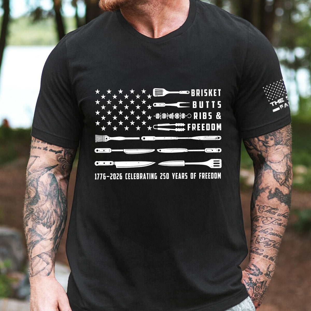Brisket Butts Ribs & Freedom Bbq American Flag, Grilling Gifts For Him, Grandpa, Dad, Funny Chef - Personalized Shirt