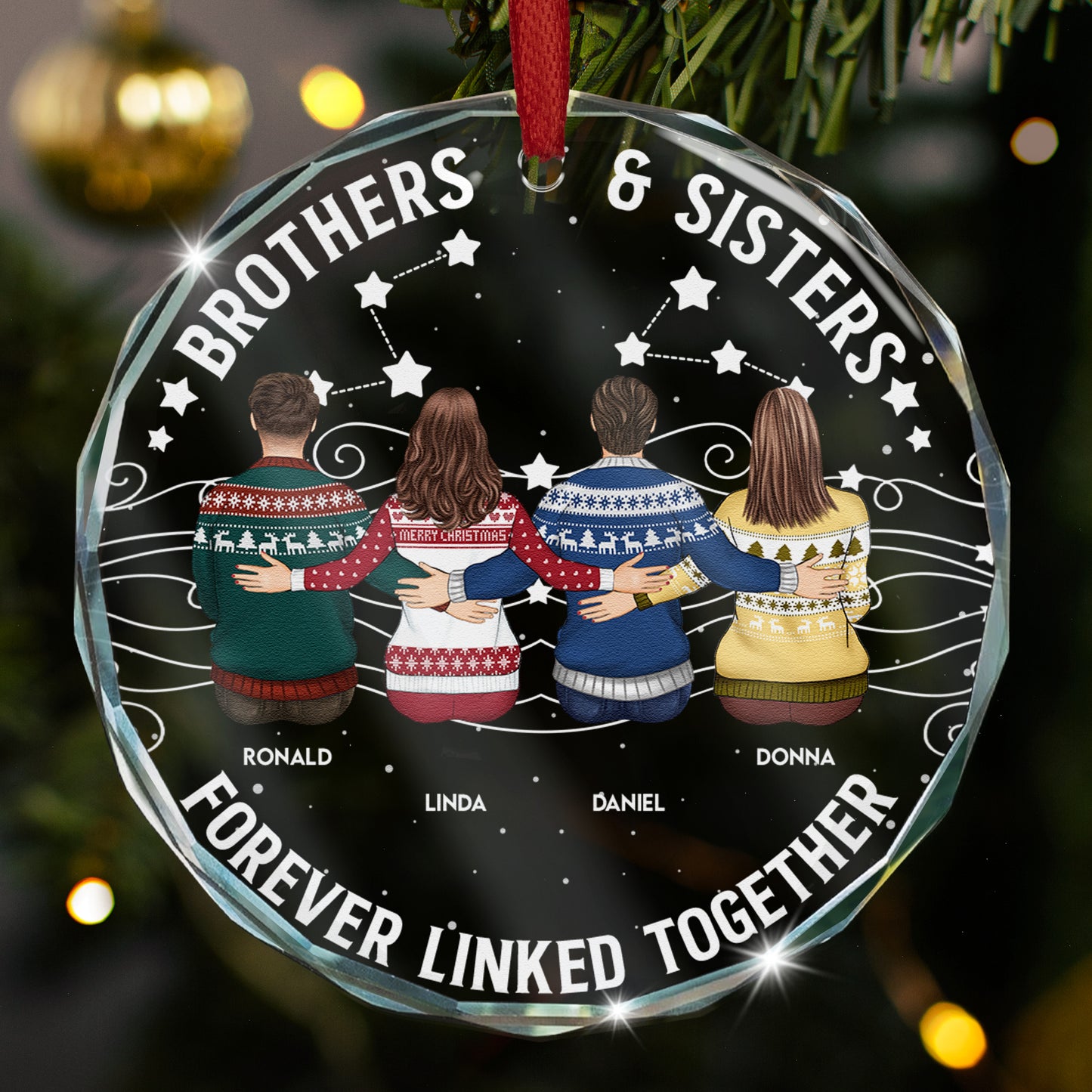 Brother Sister Forever Linked Together - Personalized Glass Ornament