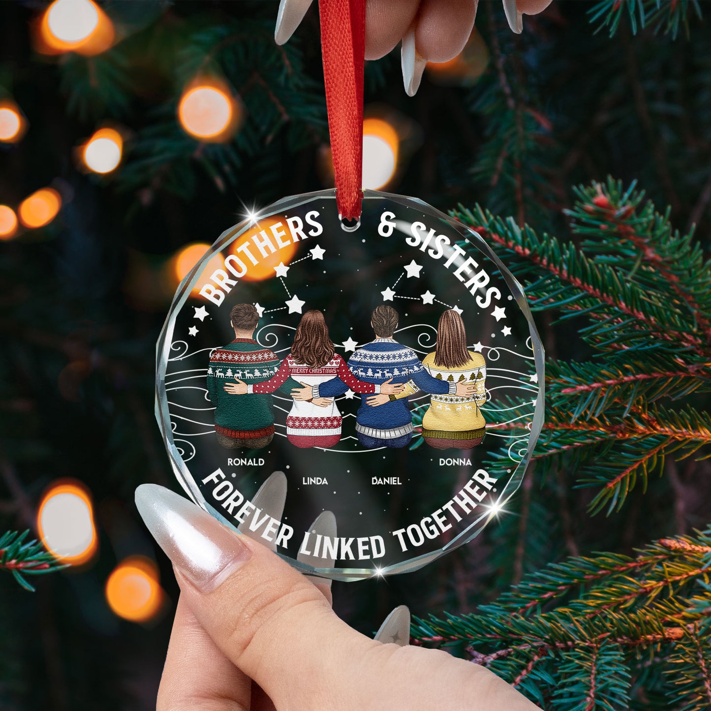Brother Sister Forever Linked Together - Personalized Glass Ornament