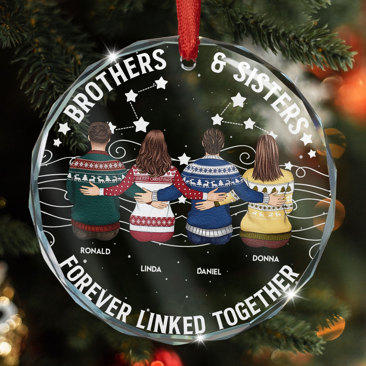 Brother Sister Forever Linked Together - Personalized Glass Ornament