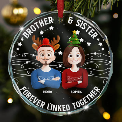Brother & Sister Forever Linked Together - Personalized Glass Ornament