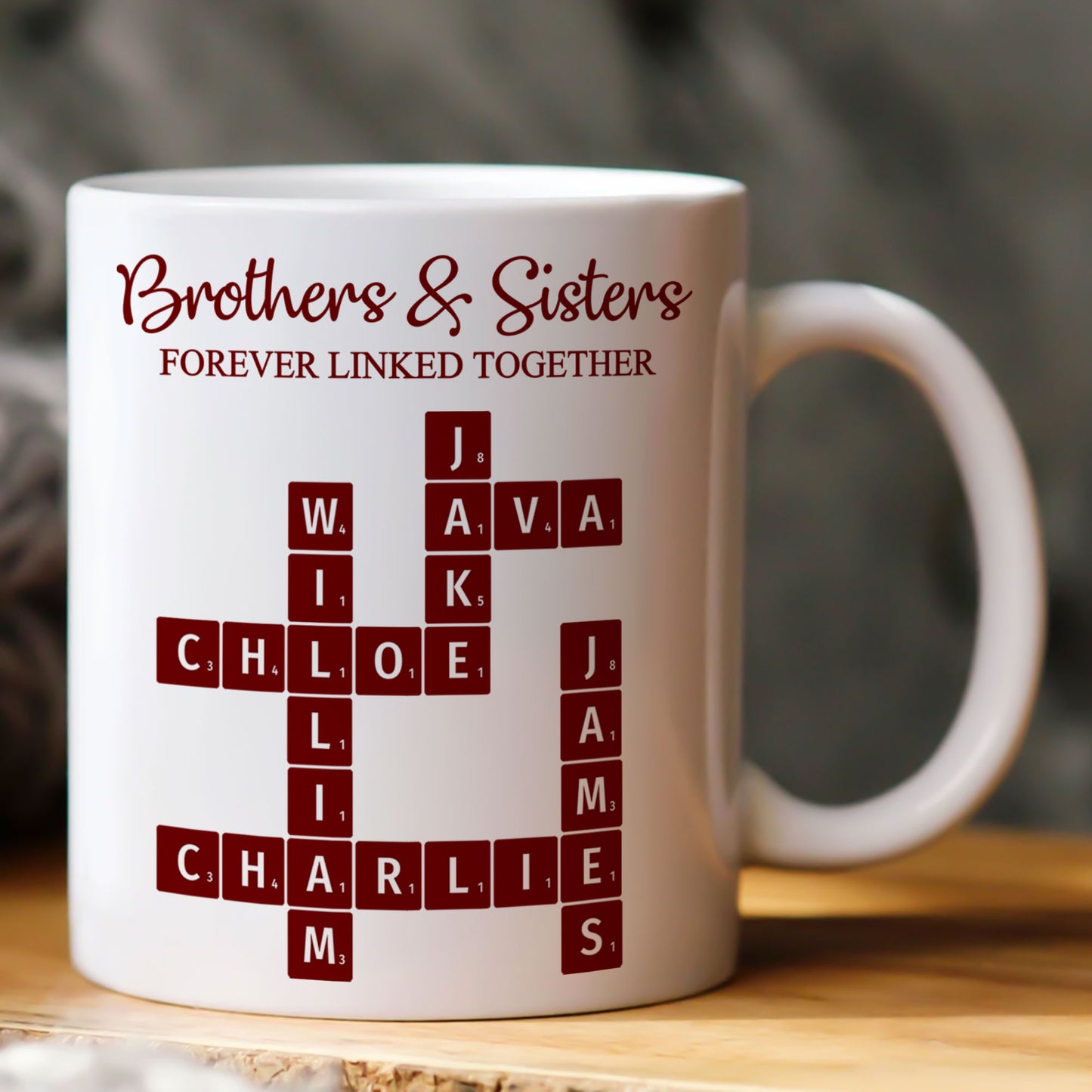 Brother & Sisters Forever Linked Together Scrabble New Version - Personalized Mug
