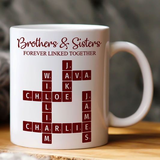 Brother & Sisters Forever Linked Together Scrabble New Version - Personalized Mug