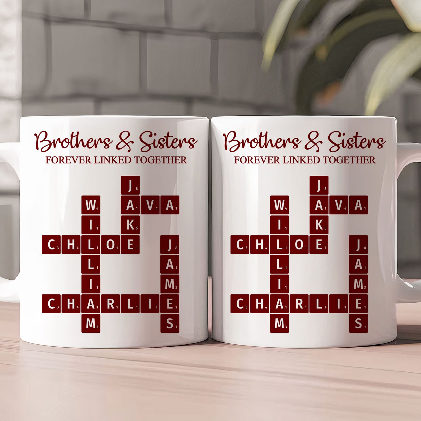 Brother & Sisters Forever Linked Together Scrabble New Version - Personalized Mug