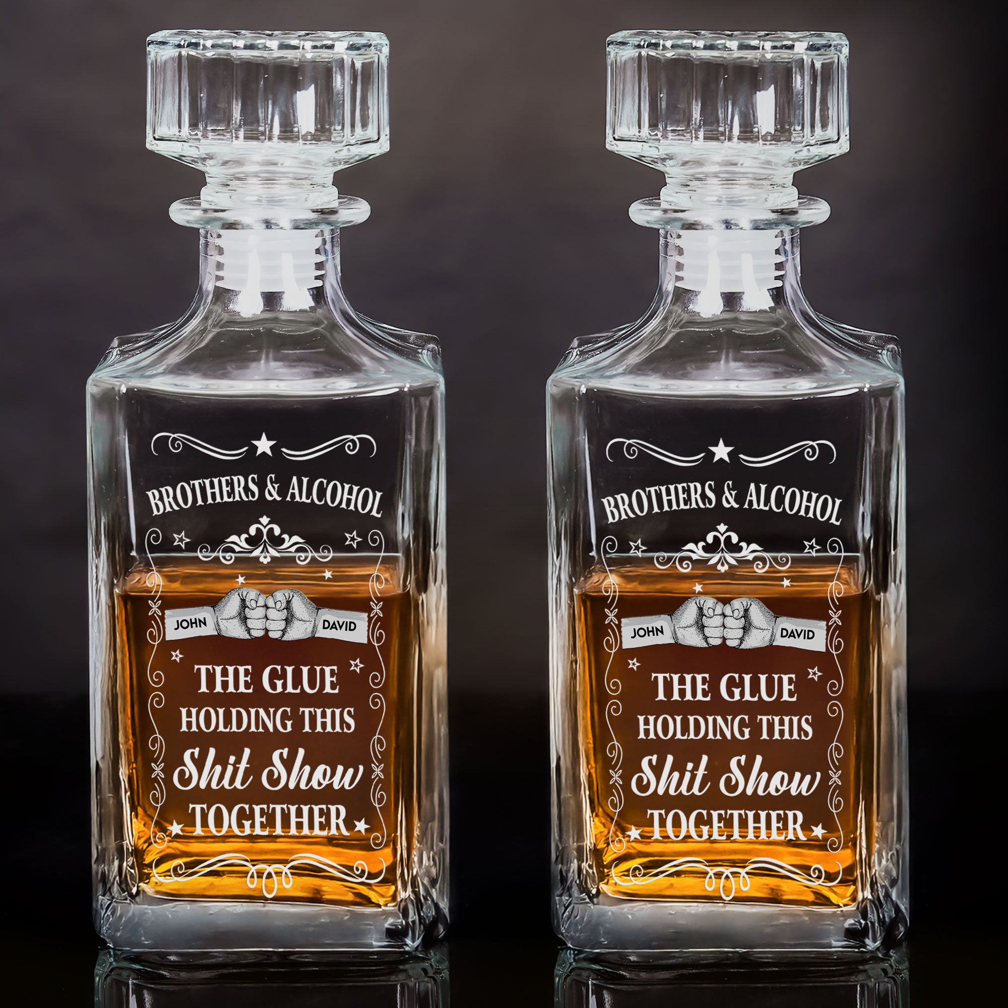Friends & Alcohol The Glue Holding This Shit Show Together - Custom Decanter