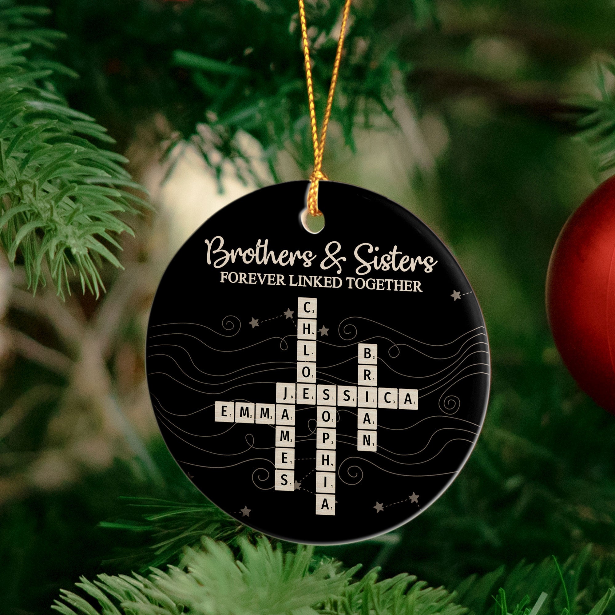 Brothers & Sisters Forever Linked Together New Version - Personalized Ceramic Ornament
