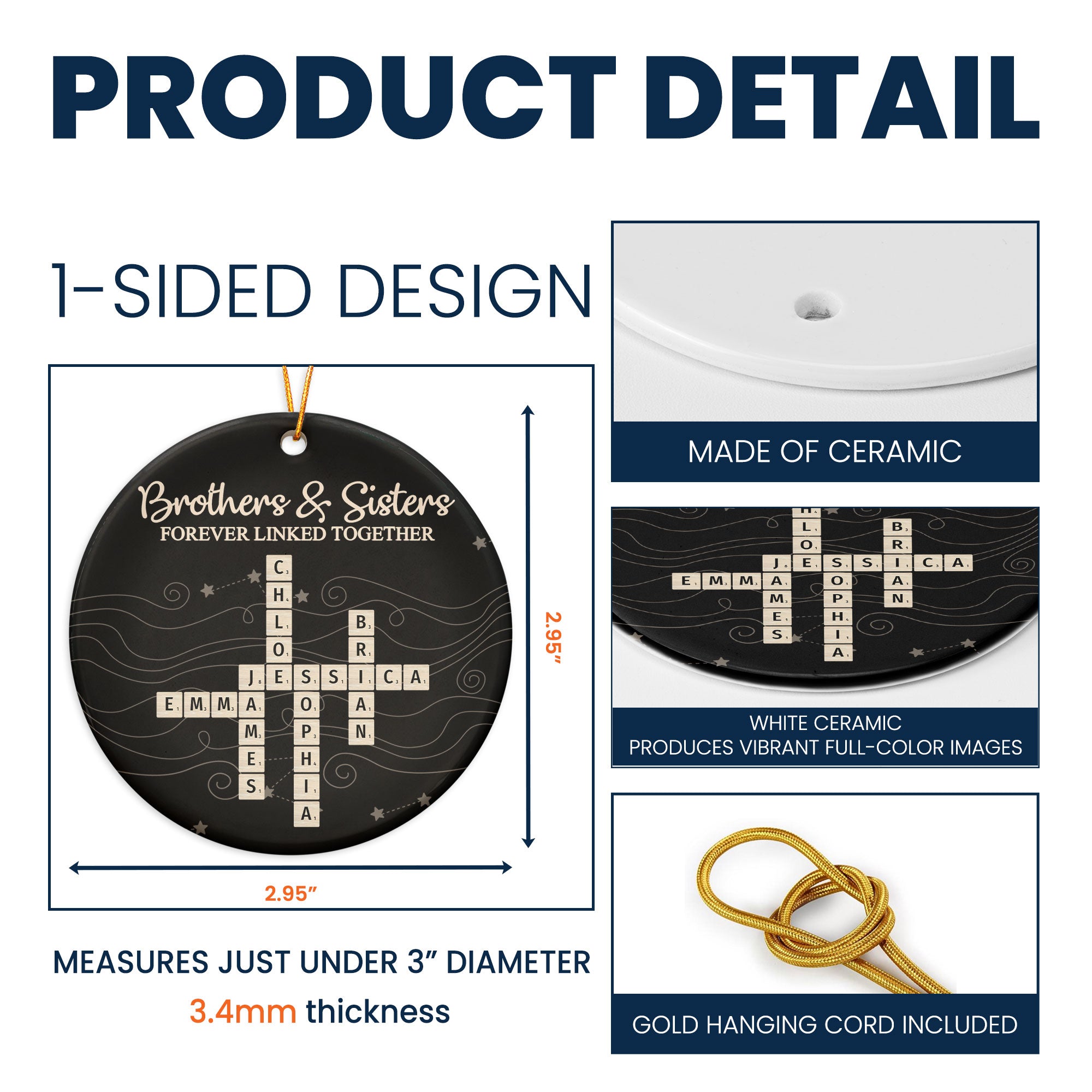 Brothers & Sisters Forever Linked Together New Version - Personalized Ceramic Ornament