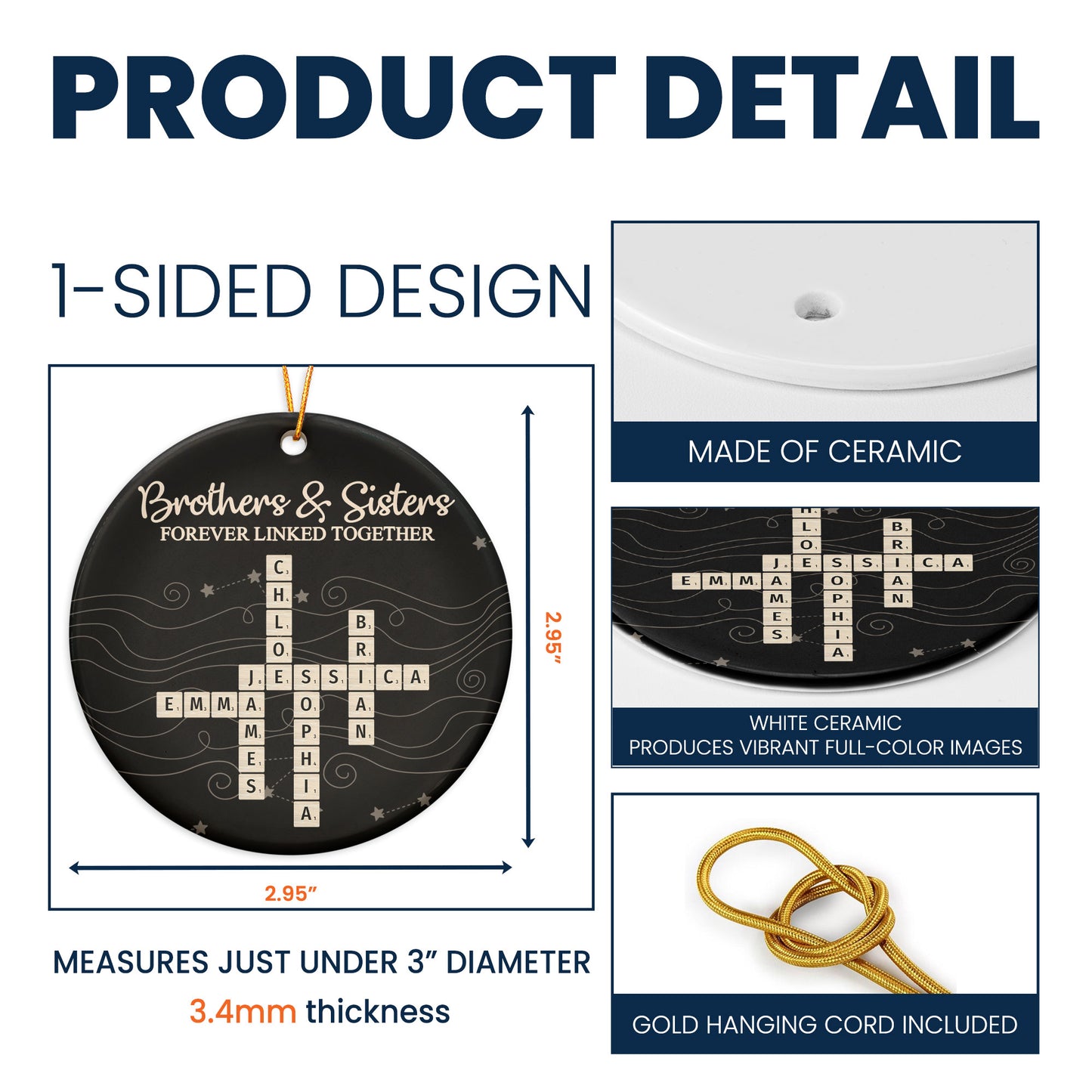 Brothers & Sisters Forever Linked Together New Version - Personalized Ceramic Ornament