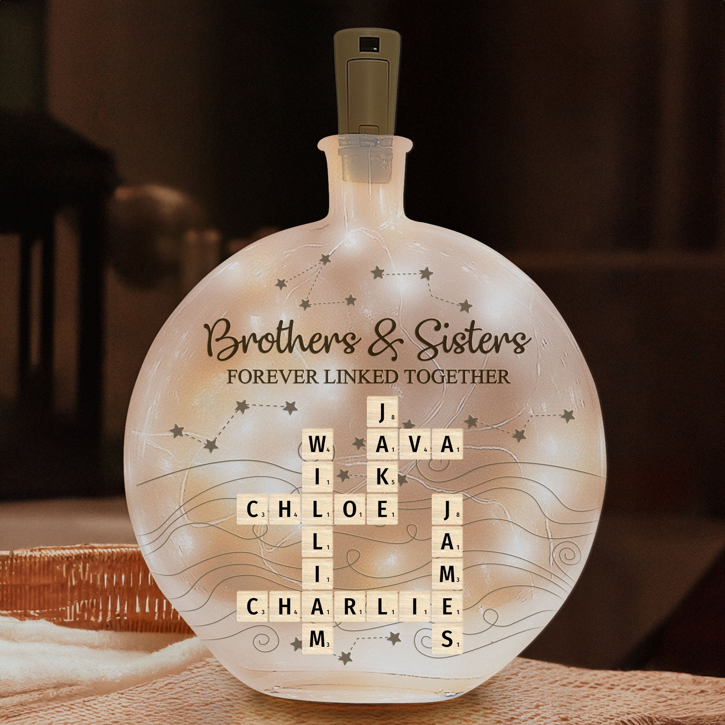 Brothers & Sisters Forever Linked Together - Personalized Round Flat Bottle Light