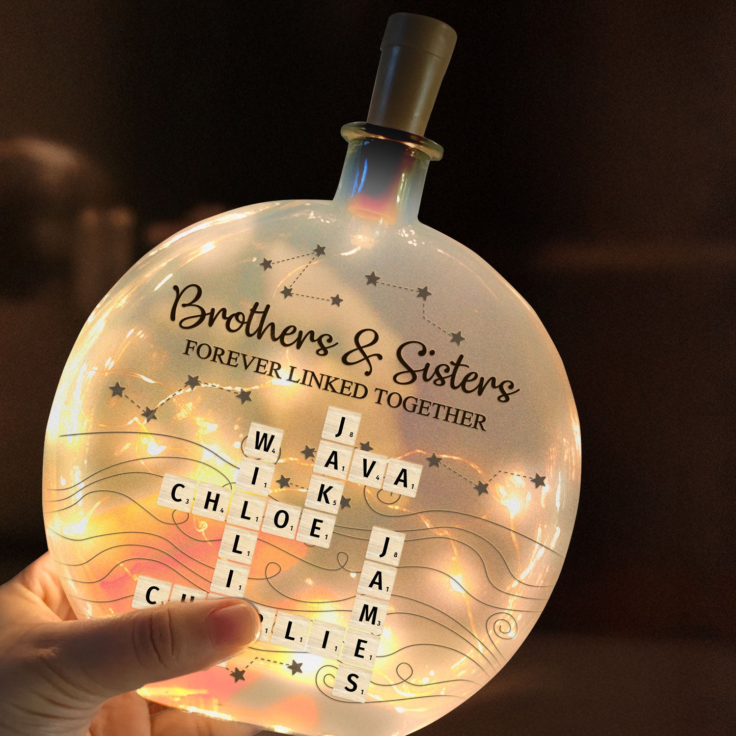 Brothers & Sisters Forever Linked Together - Personalized Round Flat Bottle Light