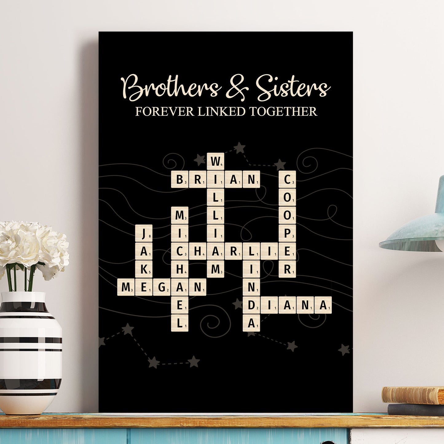 Brothers & Sisters Forever Linked Together Scrabble Custom Name - Personalized Poster