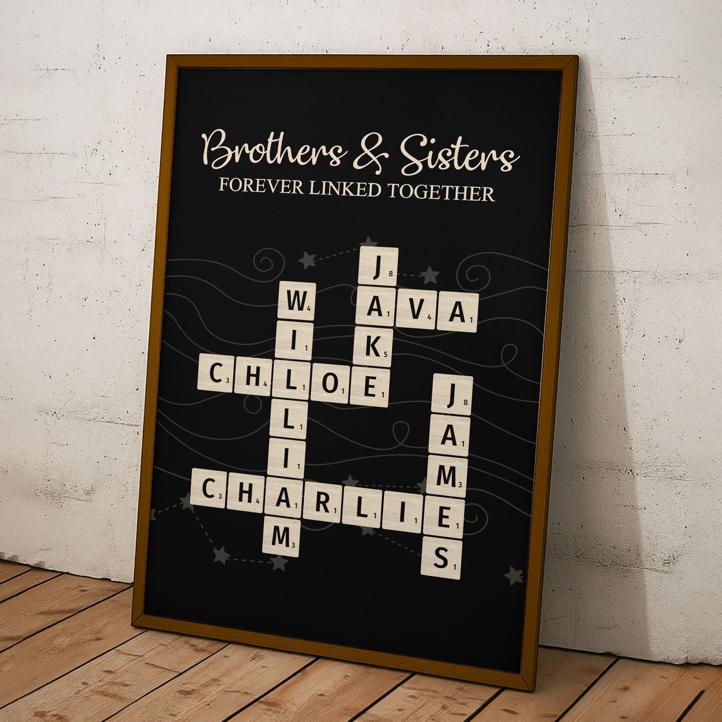 Brothers & Sisters Forever Linked Together Scrabble Custom Name - Personalized Poster