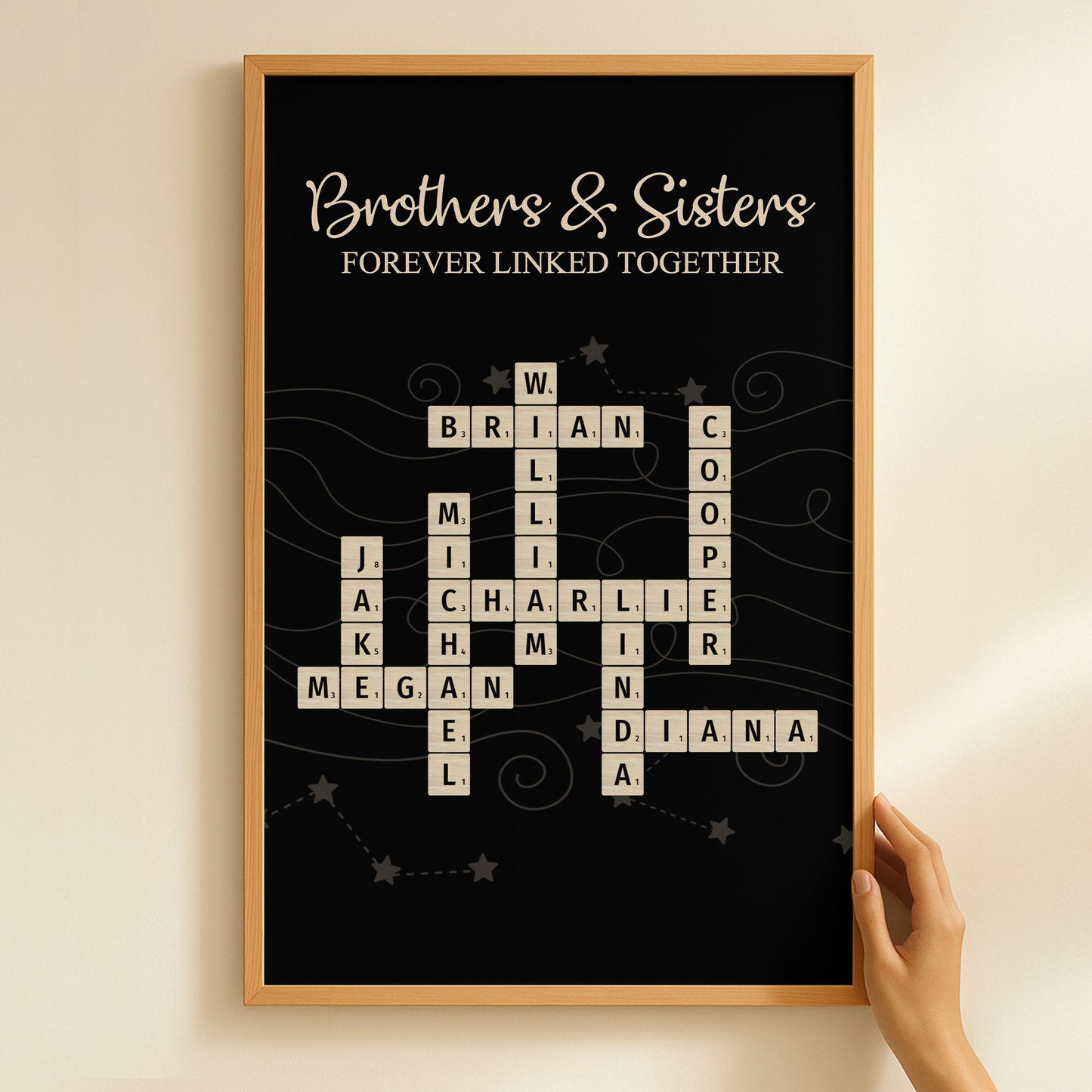 Brothers & Sisters Forever Linked Together Scrabble Custom Name - Personalized Poster