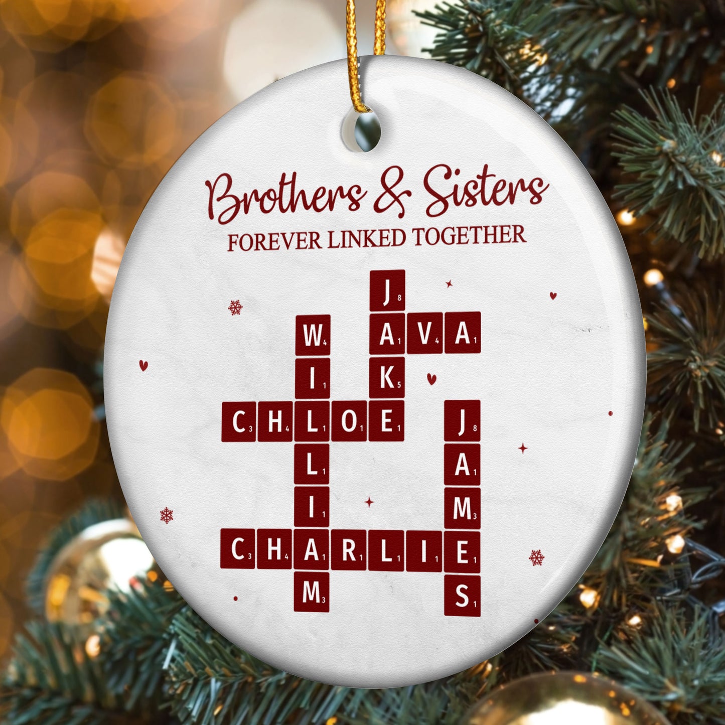 Brothers & Sisters Forever Linked Together Scrabble New Version - Personalized Ceramic Ornament