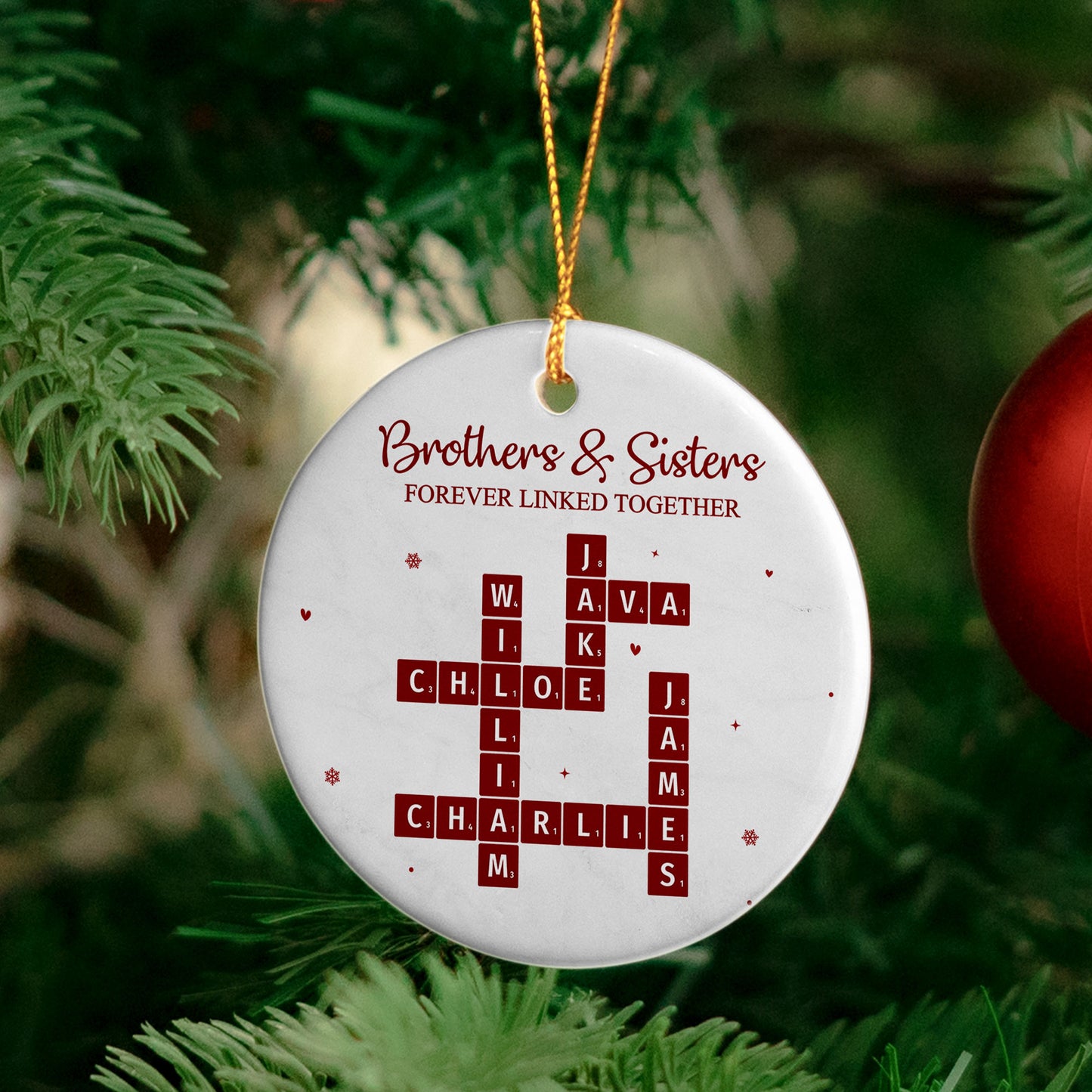 Brothers & Sisters Forever Linked Together Scrabble New Version - Personalized Ceramic Ornament
