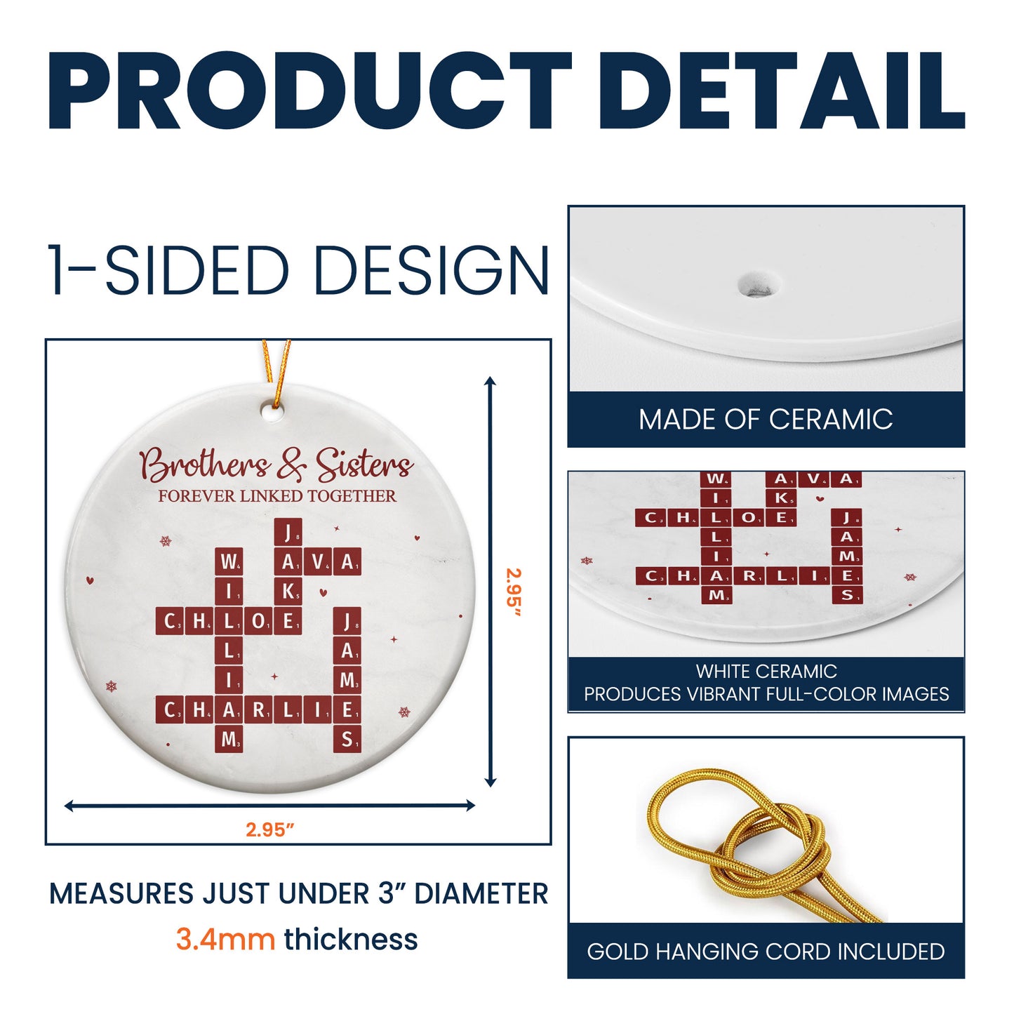 Brothers & Sisters Forever Linked Together Scrabble New Version - Personalized Ceramic Ornament