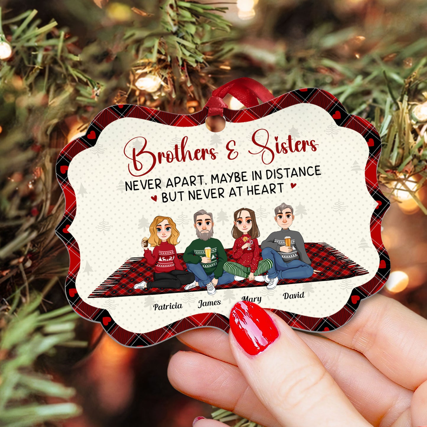 Brothers & Sisters Never Apart - Personalized Aluminum Ornament