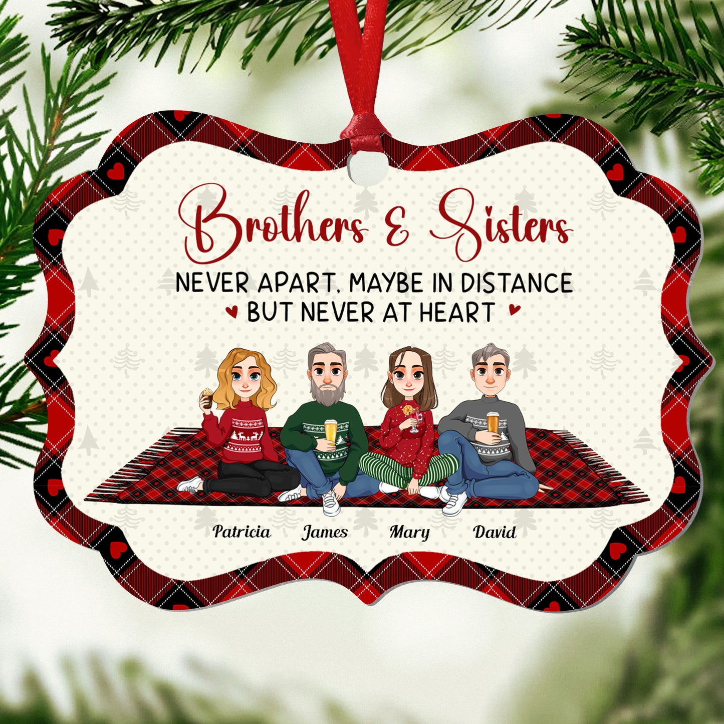 Brothers & Sisters Never Apart - Personalized Aluminum Ornament