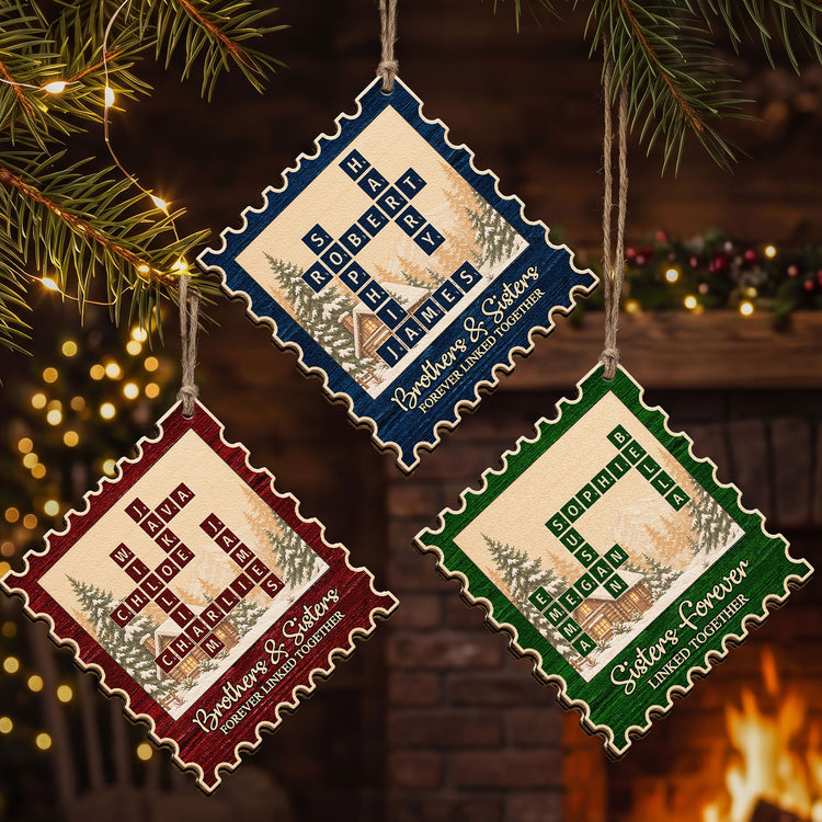 Brothers-&-Sisters-Forever-Linked-Postage-Stamp-Personalized-Ornament-1