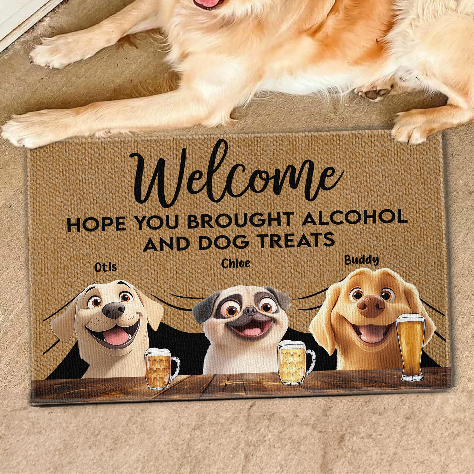 Brought Alcohol And Dog Treats Personalized Doormat – Macorner