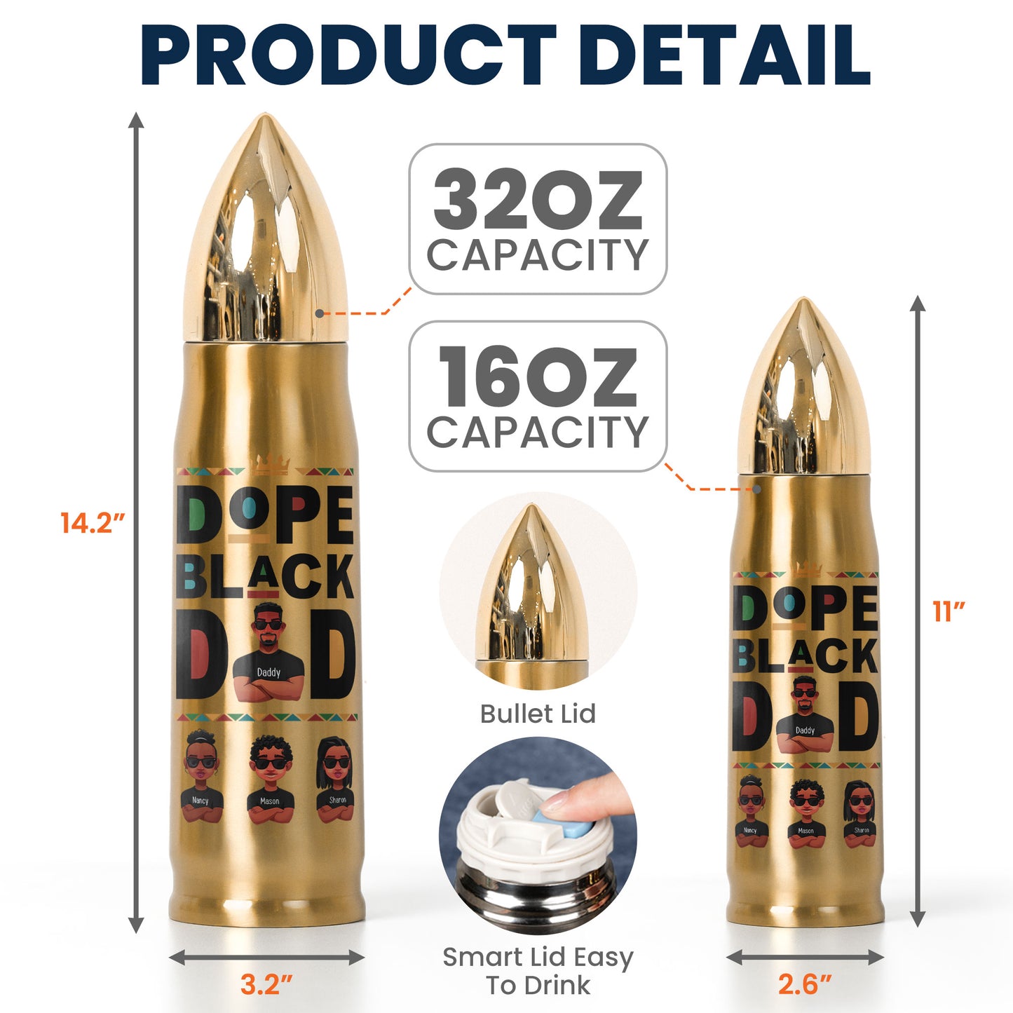 Bullet Tumbler Dope Black Dad - Personalized Bullet Tumbler