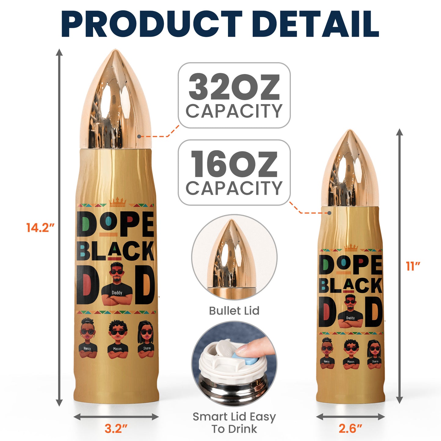 Bullet Tumbler Dope Black Dad - Personalized Bullet Tumbler