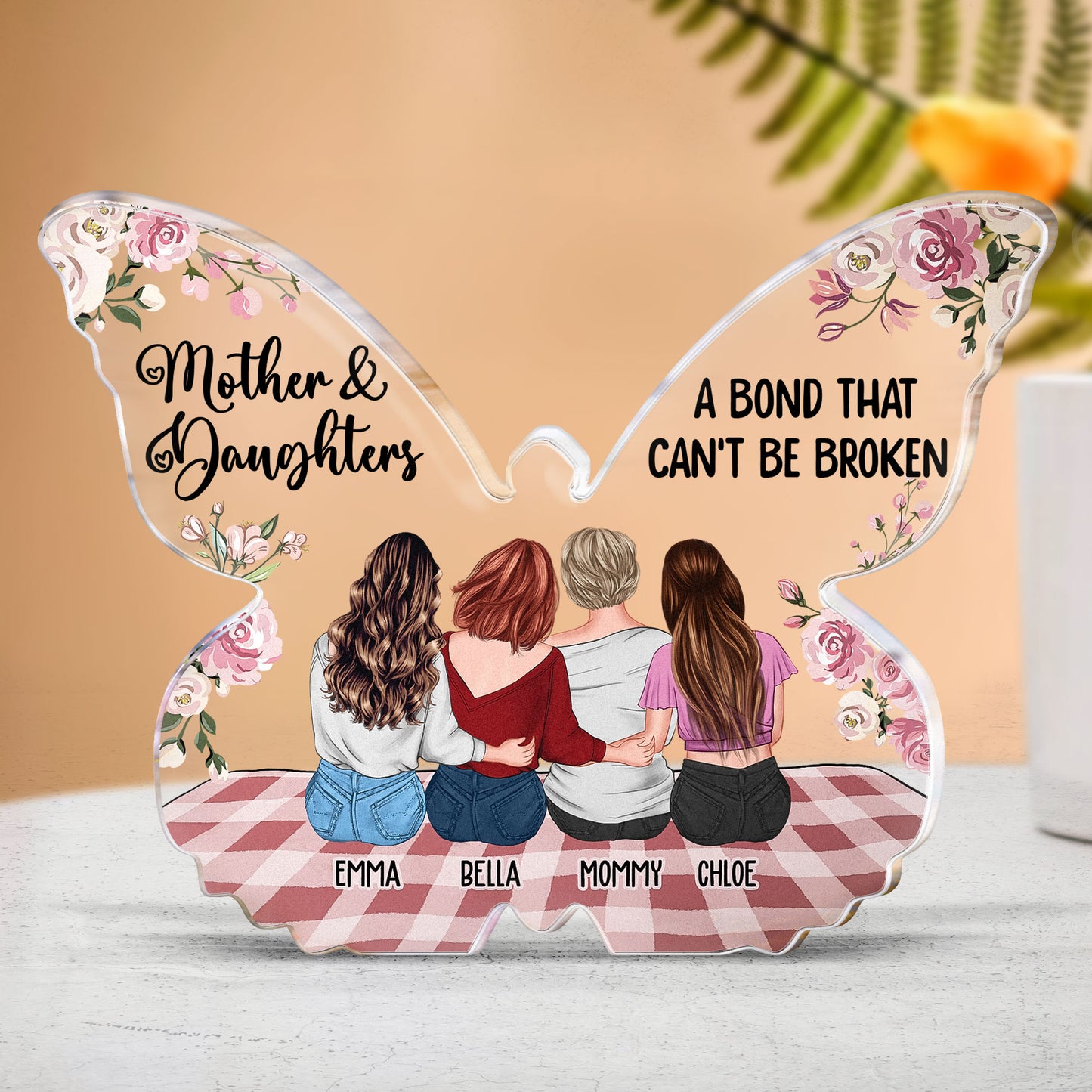 Butterfly Plaque Mother & Daughters Unbreakable Bond - Personalized Acrylic Plaque