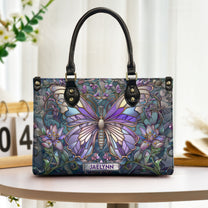 Butterfly Stained Glass Style - Personalized Leather Bag