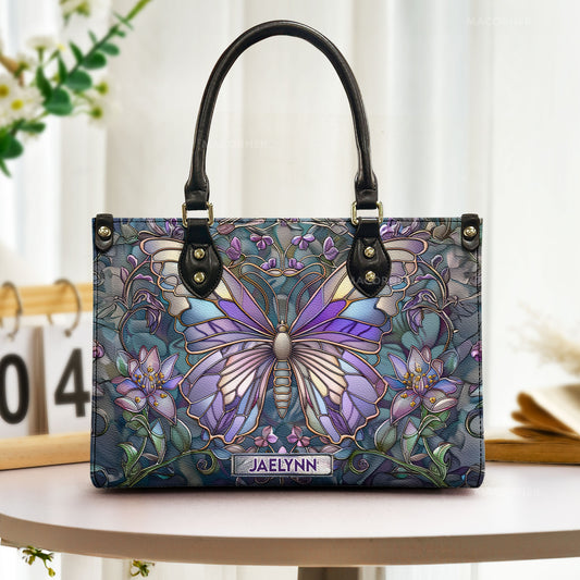 Butterfly Stained Glass Style - Personalized Leather Bag