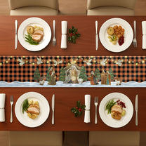 O Holy Night Nativity Scene Buffalo Plaid Christmas Dining Table Decoration - Table Runner