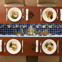 O Holy Night Nativity Scene Buffalo Plaid Christmas Dining Table Decoration - Table Runner