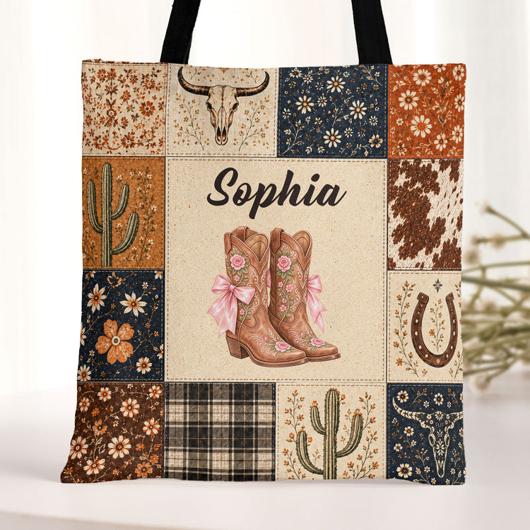 Cactus-Boots-Horseshoe-Patchwork-Style-Gift-For-Westen-Girl-Personalized-Tote-Bag-1