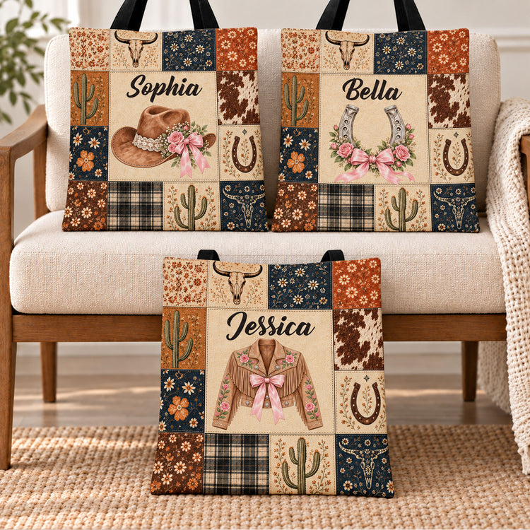 Cactus-Boots-Horseshoe-Patchwork-Style-Gift-For-Westen-Girl-Personalized-Tote-Bag-2