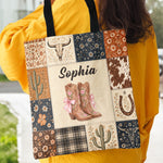 Cactus-Boots-Horseshoe-Patchwork-Style-Gift-For-Westen-Girl-Personalized-Tote-Bag-4