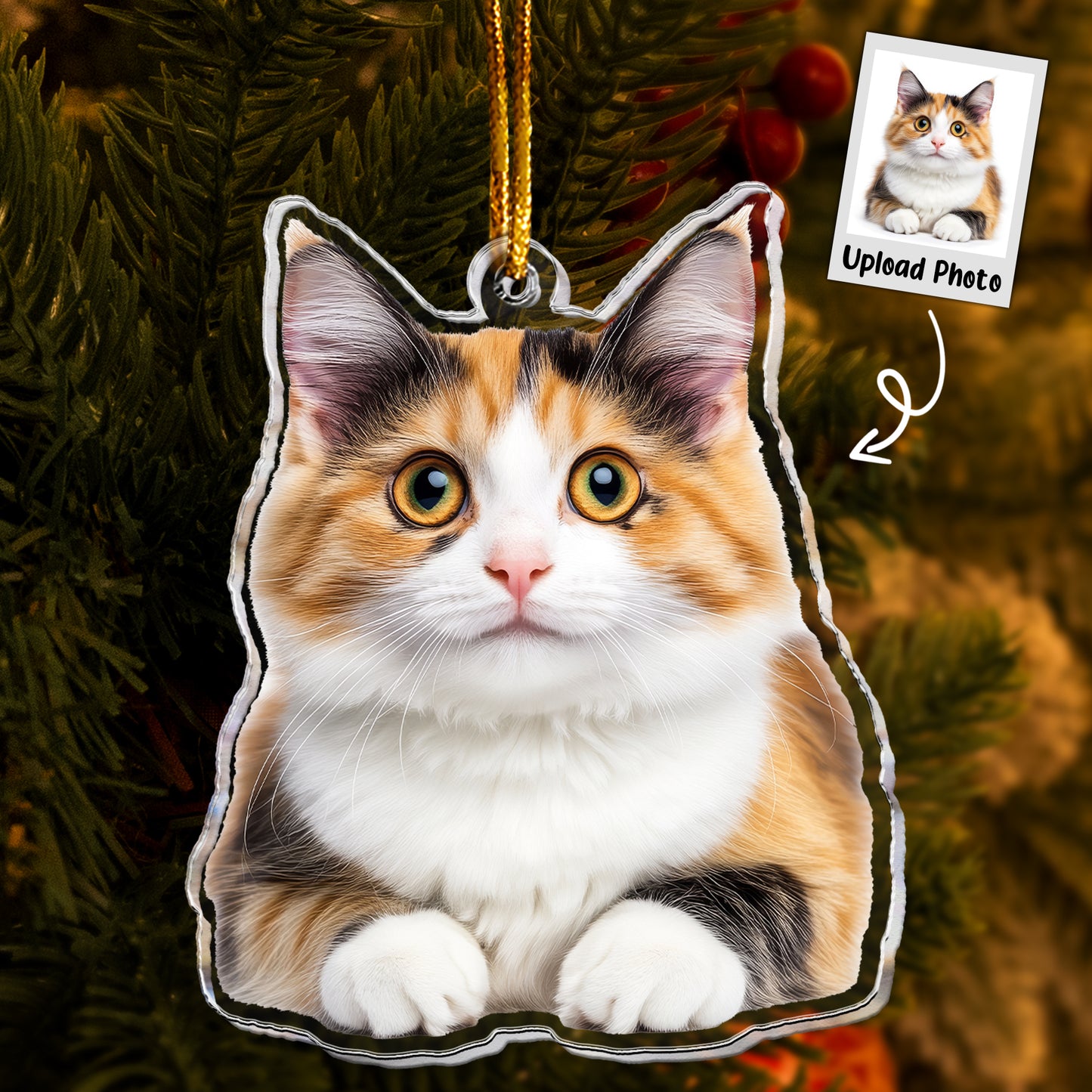 Calico Cat Ornament - Christmas Ornament Calico - Personalized Acrylic Photo Ornament