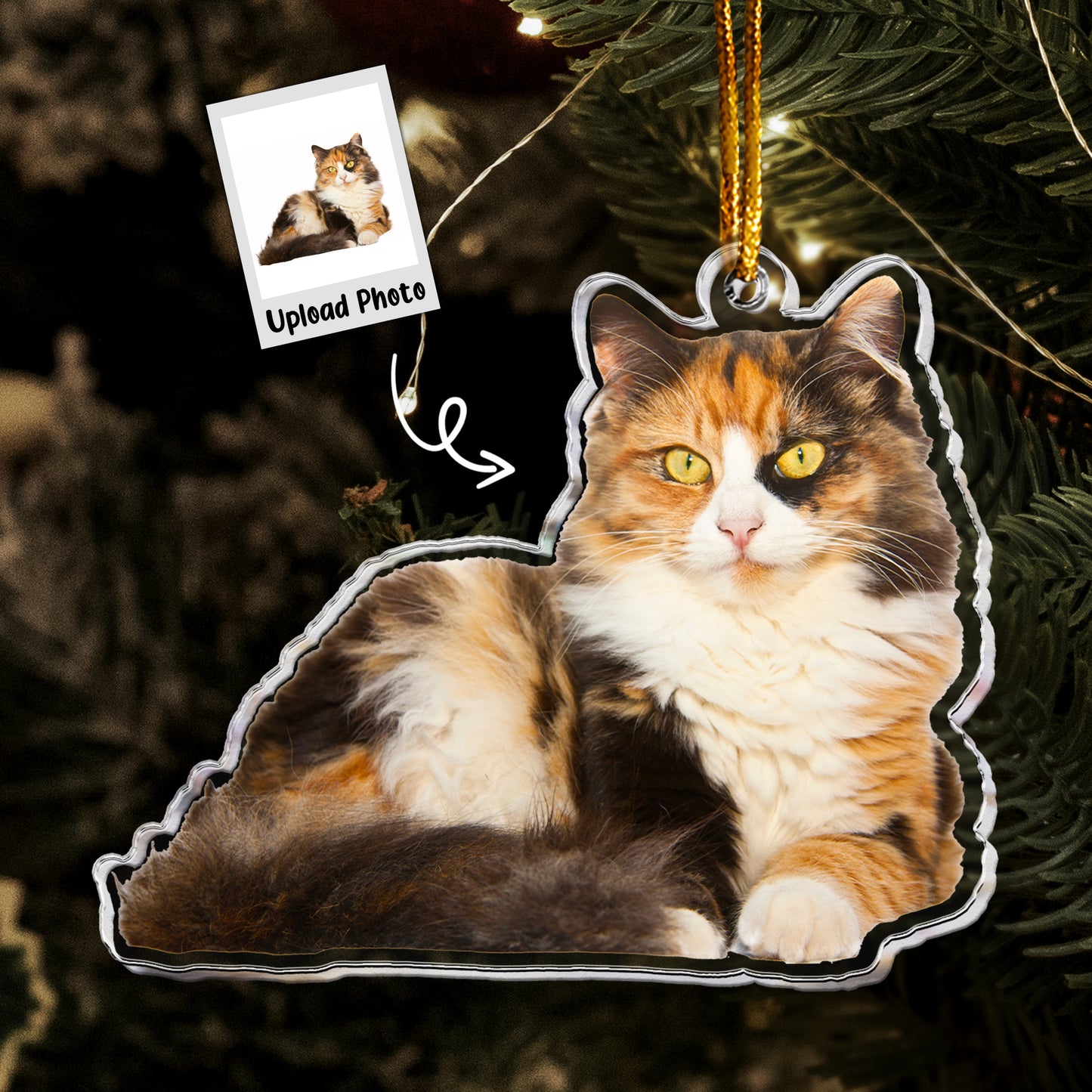 Calico Cat Ornament - Christmas Ornament Calico - Personalized Acrylic Photo Ornament