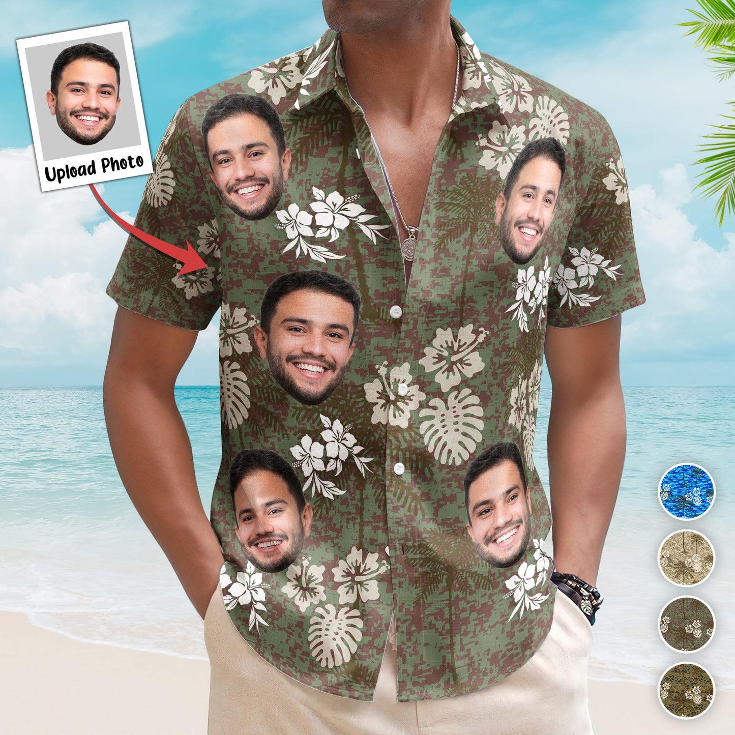 Camo Tropical Beach Pattern Hawaii Aloha Shirts - Custom Photo Hawaiian Shirts