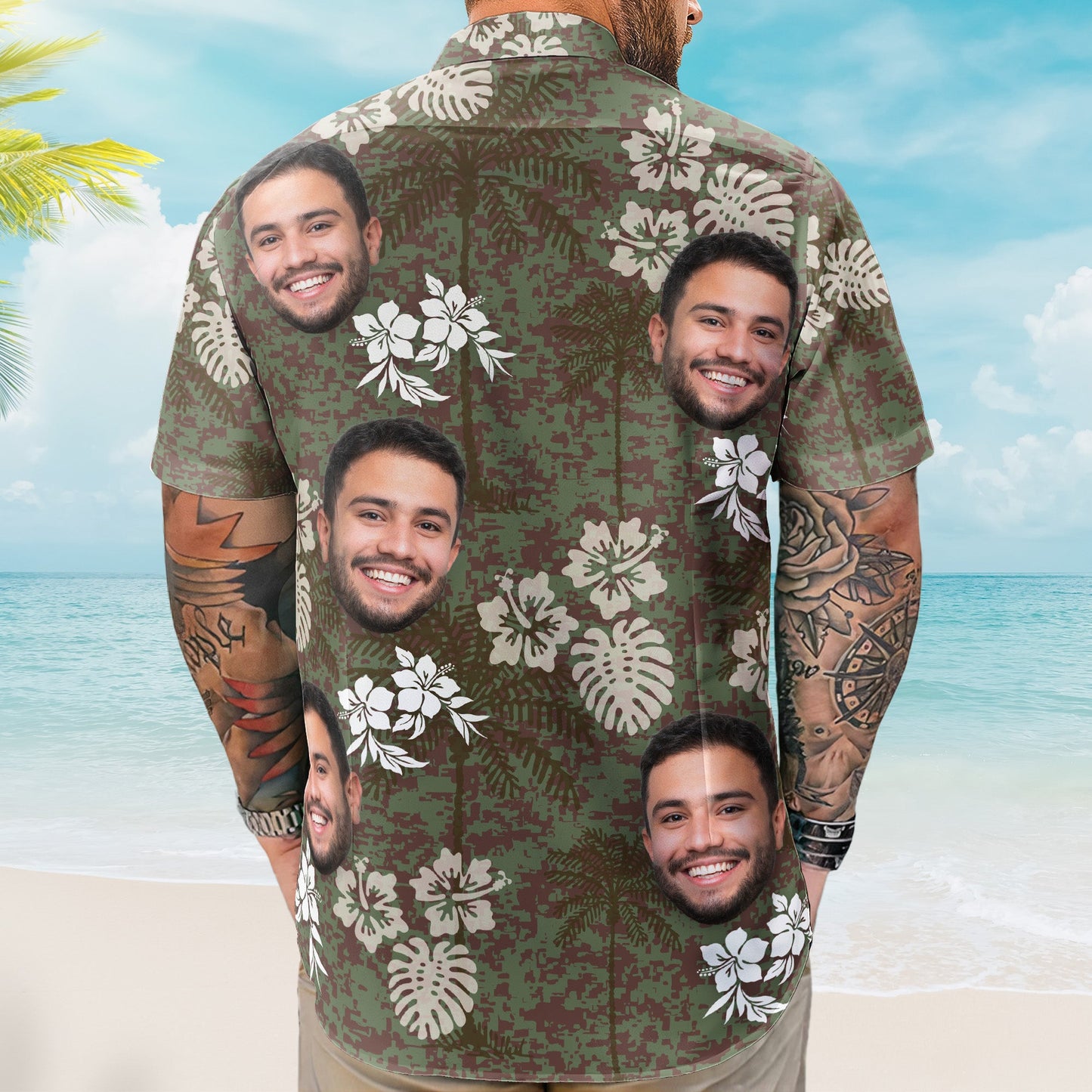 Camo Tropical Beach Pattern Hawaii Aloha Shirts - Custom Photo Hawaiian Shirts