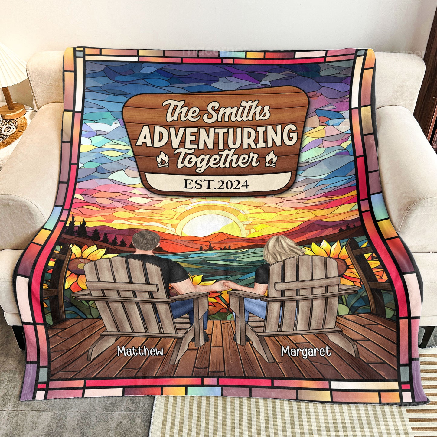 Camping Couple Adventuring Together - Personalized Blanket