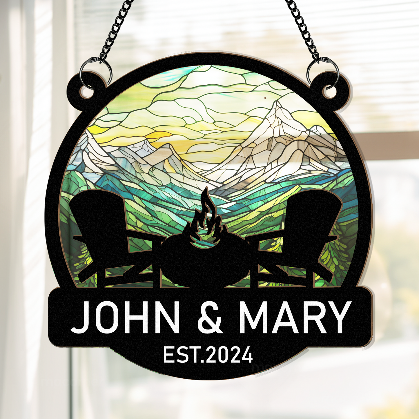 Camping Couple Chair - Personalized Window Hanging Suncatcher Ornament