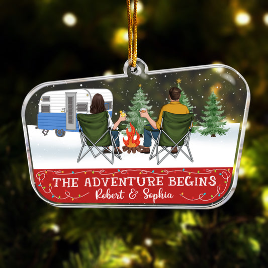 Camping Couple The Adventure Begins - Personalized Acrylic Ornament