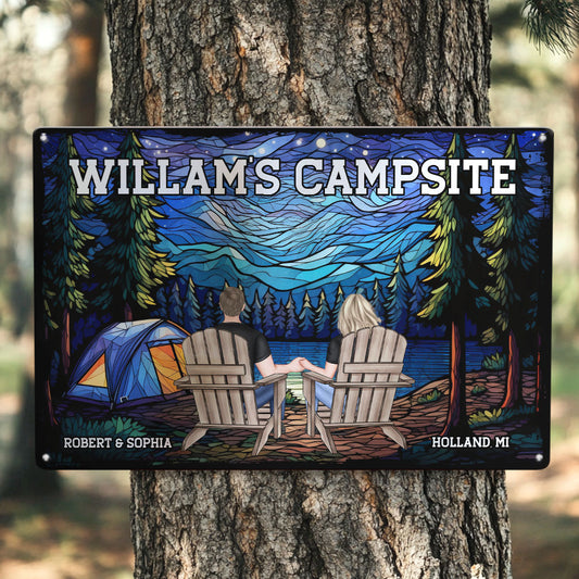 Camping Family Campsite Gift For Couple - Personalized Metal Sign